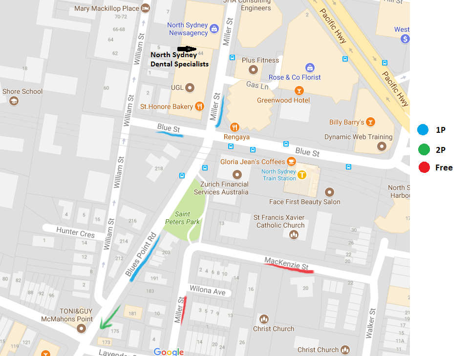 North Sydney Dental Specialists Parking Map